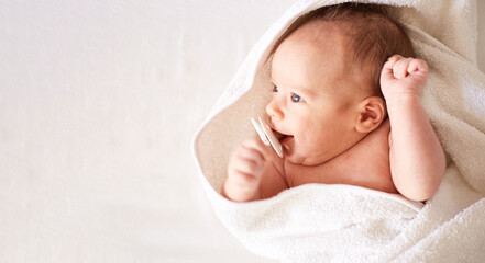 Smiling newborn one month old baby boy. smiling baby