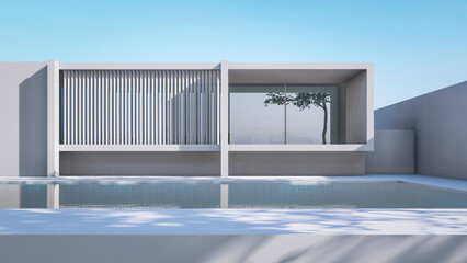 3D rendering illustration of modern house with swimming pool