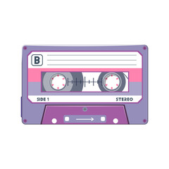 Retro Classic Purple Cassette Tape Clip Art Rainbow Colors Record Music Radio Audio Vintage Cute Case Illustration.