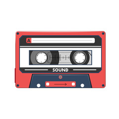 Retro Classic Orange Cassette Tape Clip Art Rainbow Colors Record Music Radio Audio Vintage Cute Case Illustration.