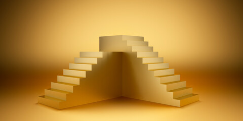 Abstract geometric golden background podium - 3d illustration