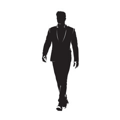 Businessman walking forward, abstract isolated vector silhouette, front view