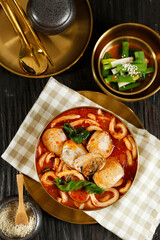 Seafood Udon Chinese Style Noodle Popular in Korea or Jjampong