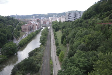 Aerial view of Ibaizabal river entering in BIlbao