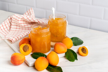 Homemade apricot jam in glass jar