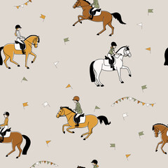 Seamless pattern on the theme of children's equestrian sports on ponies © irinamaksimova