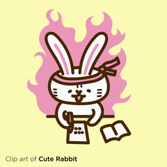 ウサギのキャラクターイラストシリーズ　「受験勉強するウサギ」