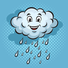 cartoon funny cloud with rain pop art retro raster illustration. Comic book style imitation.