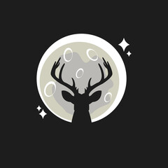 Illustration Silhouette Deer Moon With Star