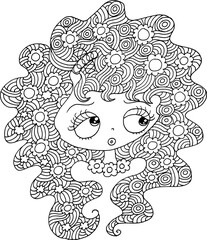 black and white Beauty Hair Pattern Design vector drawing