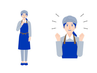 帽子をかぶったショップスタッフ 全身と上半身の女性イラスト4