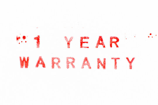 Red color ink rubber stamp in word 1 year warranty on white paper background