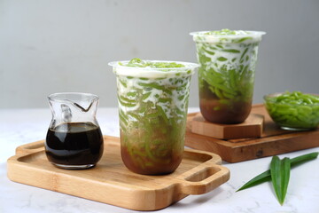 es Cendol or lod chong is a sweet ice dessert made from pandan short vermicelli with coconut milk,...