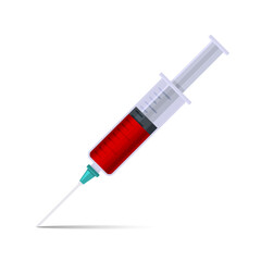 Medical Syringe with Blood Icon on White Background. Vector