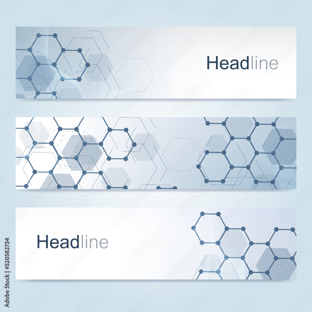 Canvas Prints scientific set of modern vector banners. dna molecule structure with connected lines and dots. scien