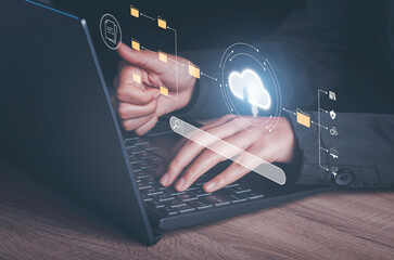 Document Management System(DMS) concept. Digital Cloud comput technology server storage file information business for database security and process automation to efficiently manage files fome laptop.