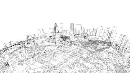 City on small planet. Vector rendering of 3d