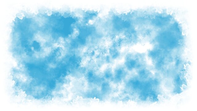 Ultra HD 4K blue watercolor presentation backgrounds and textures with colorful abstract art creations. Smoke or cloud texture. White frame background 