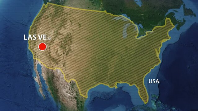Designation of the borders the United States of America on the map and the mark of the location of the city of Las Vegas