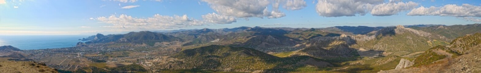 Fototapeta na wymiar View towards Sudak area from Ai-Georg mountain, Crimea, Russia.