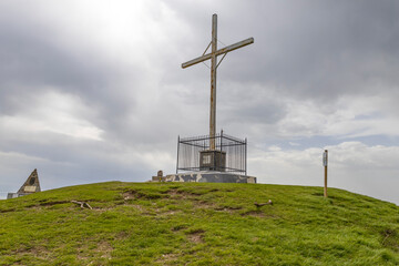 The big cross on the summit of Antola Mount at 1597 metres located between the Scrivia valley, the...