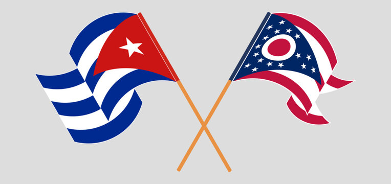 Crossed and waving flags of Cuba and the State of Ohio