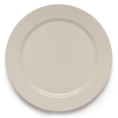 Empty glossy beige-white plate for placing any foods, isolated on white background with clipping path.