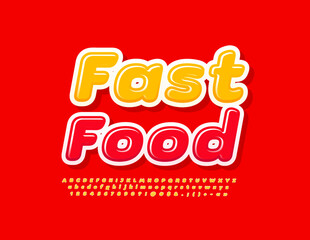 Vector sign Fast Food for Cafe, Restaurant, Menu. Bright modern Font. Yellow set of Alphabet Letters, Numbers and Symbols