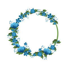 Shiny Blue Flowers and Green Leave, Floral Frame Design for Inviitations, Greetings and Weddings Cards with Text Space for Your Message. Gradiant Effect.