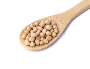 Chickpeas on a spoon isolated over white background