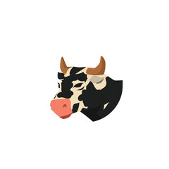 Cow head for dairy and livestock products flat vector illustration isolated.