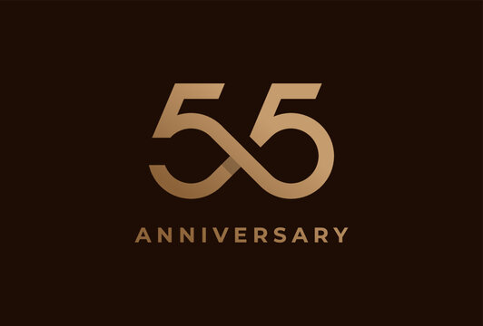 Abstract Number 55 Logo, Number 55 with infinity icon combination, can be used for birthday and business logo templates, flat design logo, vector illustration