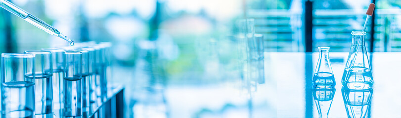 Concept of chemical, scientific experiment, monkeypox virus. Closeup, copy space on right....