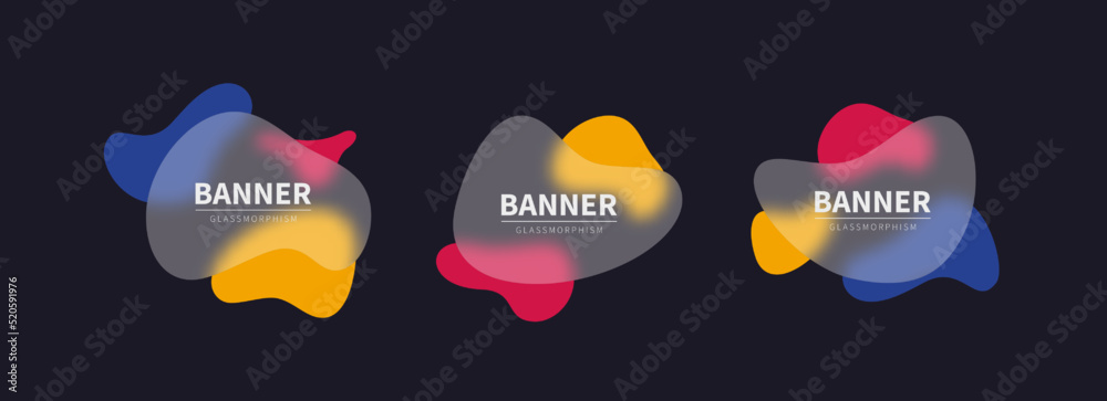 Poster Modern set of abstract banners in glassmorphism style. Vector glass template banners. Template ready for use in web or print design.