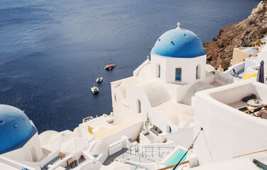 View of Oia the most beautiful village of Santorini island in Greece during summer