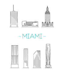 Miami, architecture line skyline illustration. Linear vector cityscape with famous landmarks