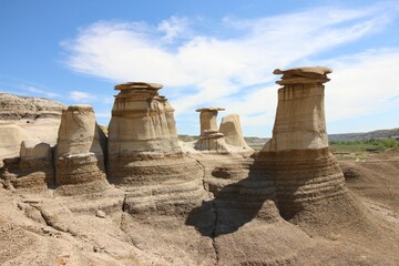 Beautiful view of The Hoodoos, also known as the Badlands, in Lethbridge, Alberta, Canada