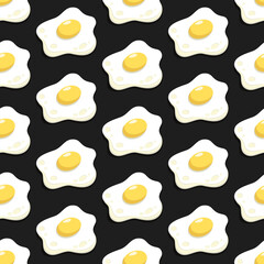 Fried eggs on black background vector seamless pattern. Best for textile, wallpapers, home decoration, wrapping paper, package and web design.
