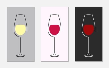Glass of wine. Set of vector flat illustrations in various colors. Minimalist trendy contemporary design. Best for logo, posters, wall art, prints, cards, menu concept and branding design.
