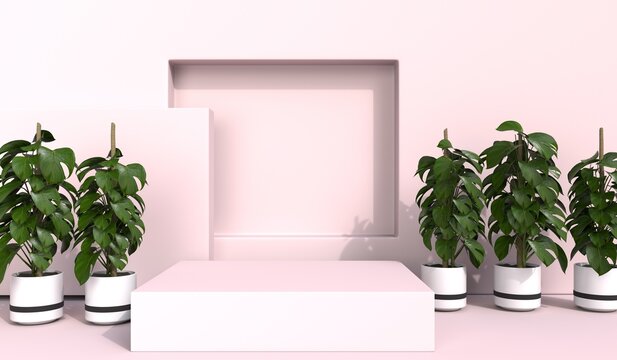 Podium display scene for cosmetic product and packate,3d render.