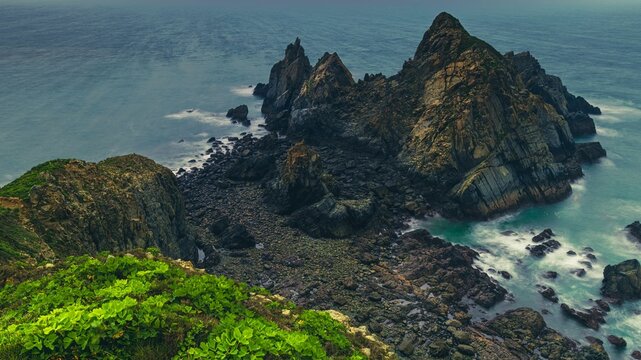 Bird's-eye view of a rocky coastline