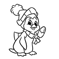 Animal penguin little surprise scarf character cartoon illustration ice cream coloring page