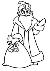 Santa Claus winter outfit wizard new year bag gifts character cartoon illustration coloring page