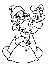 Santa Claus winter outfit wizard new year bag surprise character cartoon illustration coloring page
