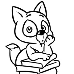 Animal cat knowledge books student character cartoon illustration coloring page