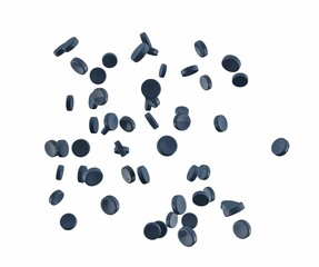 Grey Black plastic polymer granules isolated on a white background, 3d illustration. - obrazy, fototapety, plakaty