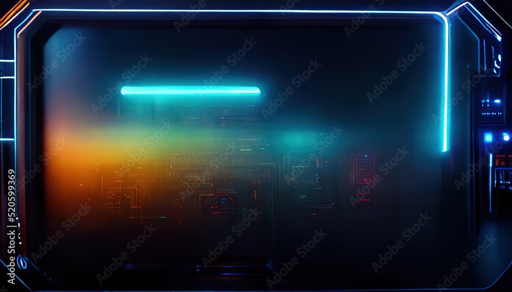 Aufkleber Futuristic modern user interface elements, hud control panel.  Futuristic background of blue glowing technology sci fi frame. 3D artwork