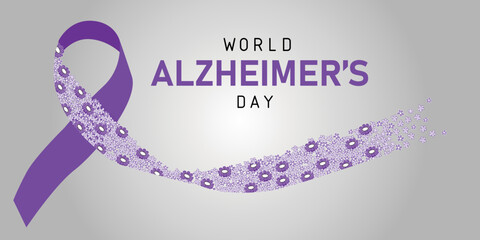 World Alzheimer's Day bannerю Horizontal illustration of ribbon with flowers