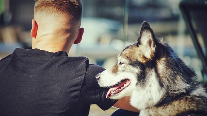 Closeup shot of a male and his husky dog near a window © Mirza Ekinovic/Wirestock Creators