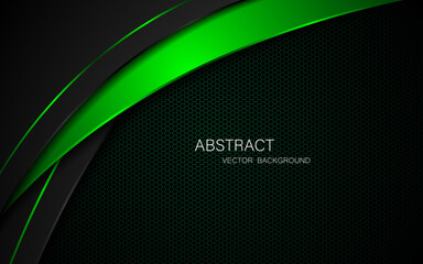 Abstract black and green curves on dark steel mesh background with free space for design. modern technology innovation concept background	